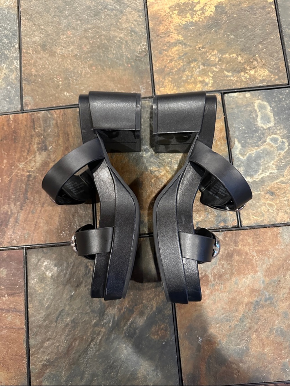 AEROSOLES Black Chance Slide Sandals with Silver Buckles - Picture 2 of 6